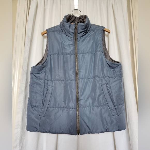Reversible Blue/Gray Puffer Vest - US Women M - Picture 1 of 5